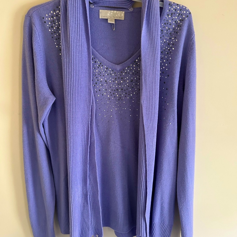 Women’s Carolyn Taylor lavender sequenced sweater with scarf size L